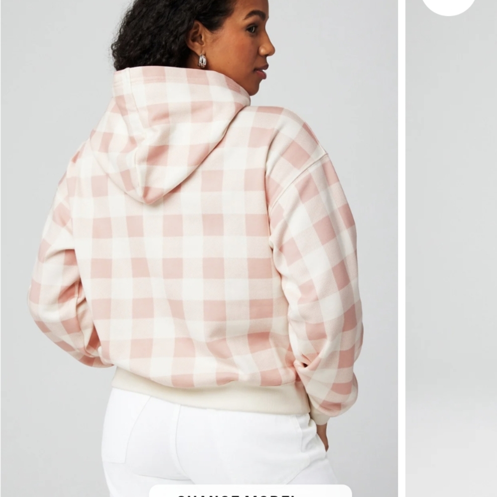 Fabletics Cozy Fleece Hoodie - Pink And White Checkered